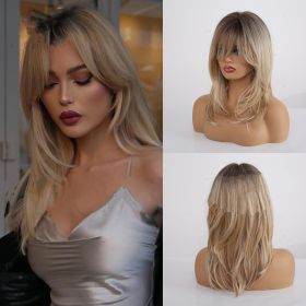 Gradient High-temperature Silk Wig (Color: Khaki)