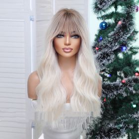 Qi Bangs Gradual Blonde Brown Long Curly Wig Female (Color: Gold)