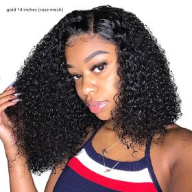 Middle Parted Long Bangs Black Curly Wig (Option: Golden 14Rose Mesh)