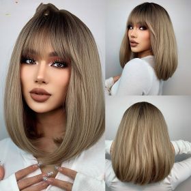 Gradient Blonde Highlights Trendy Bangs Hair (Option: Tesco60821)