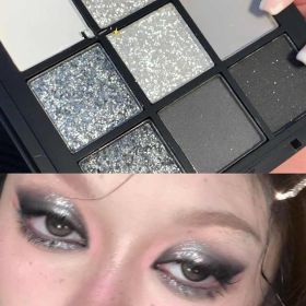 Nine Color Eyeshadow Tray Cement Dark Punk Smoked Black And White Gray Metal Pearlescent (Option: Black Swan)