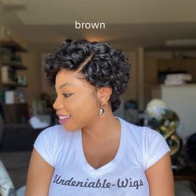 Side Parted Short Curly Wig Headgear Chemical Fiber (Color: Brown)